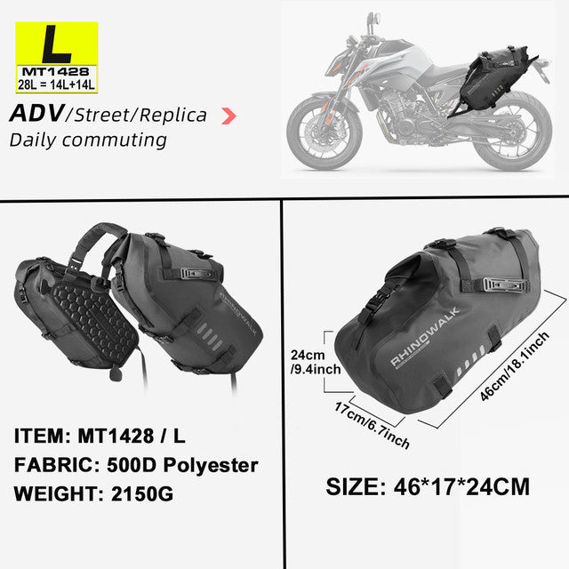 Motorcycle Waterproof Double Side Bag 18L/28L/48L Universal Black