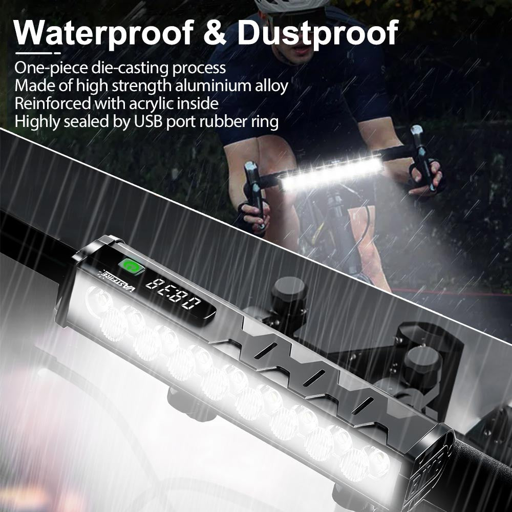 10,000mAh Bicycle LED Front & Rear Lights Set with USB Rechargeable Headlamp