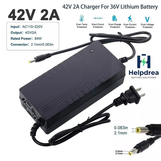 42V 2A Electric Bike Battery Charger UL Certified Fast Charging 5.5x2.1mm Plug