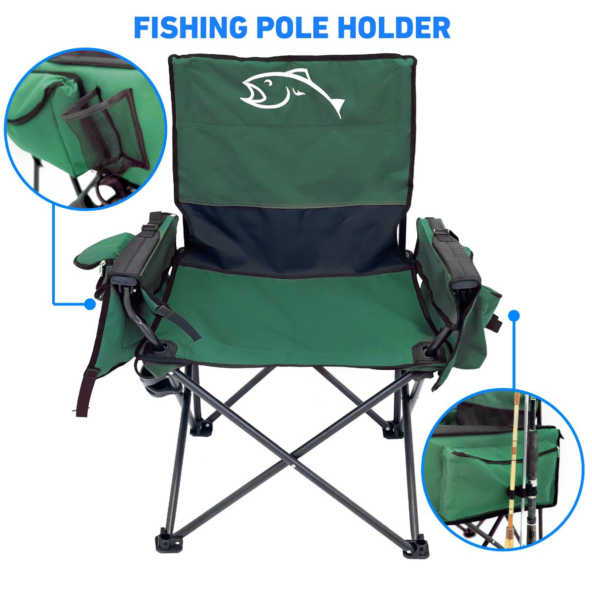 Portable Folding Fishing Chair with Rod Holder, Cooler & Ruler
