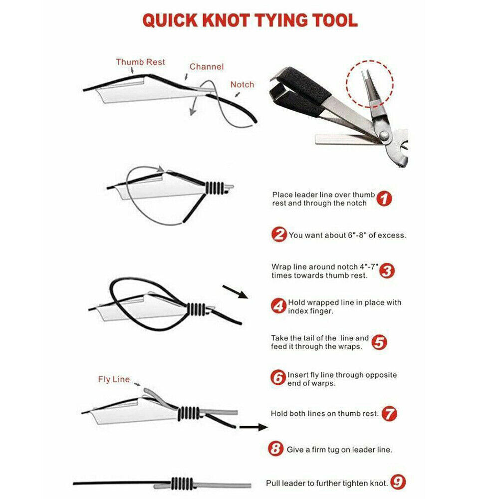 Fishing Line Knot Tying Tool with Cutter and Hook - Stainless Steel