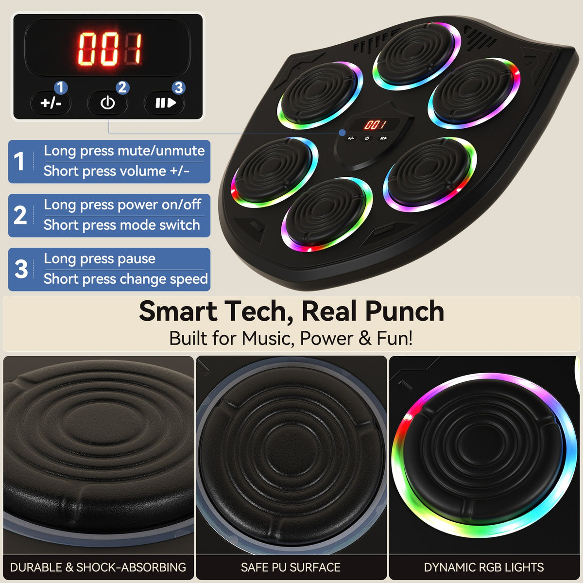 Smart Music Boxing Machine for Adults and Kids with Bluetooth & LED Display