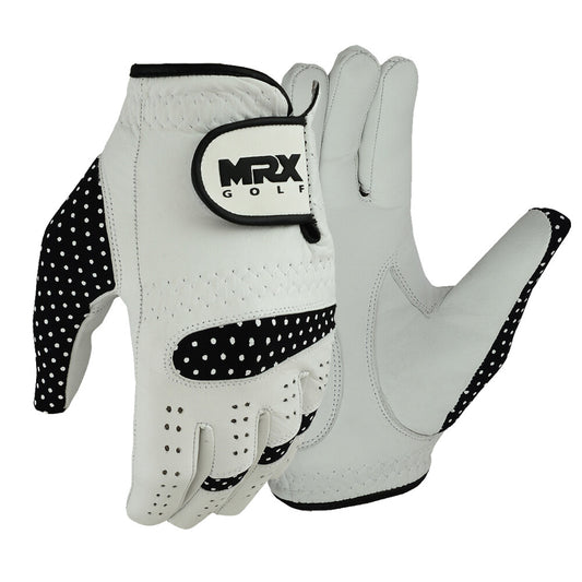 Ladies Golf Gloves Soft Fit Cabretta Leather Lycra Black White - Left Hand