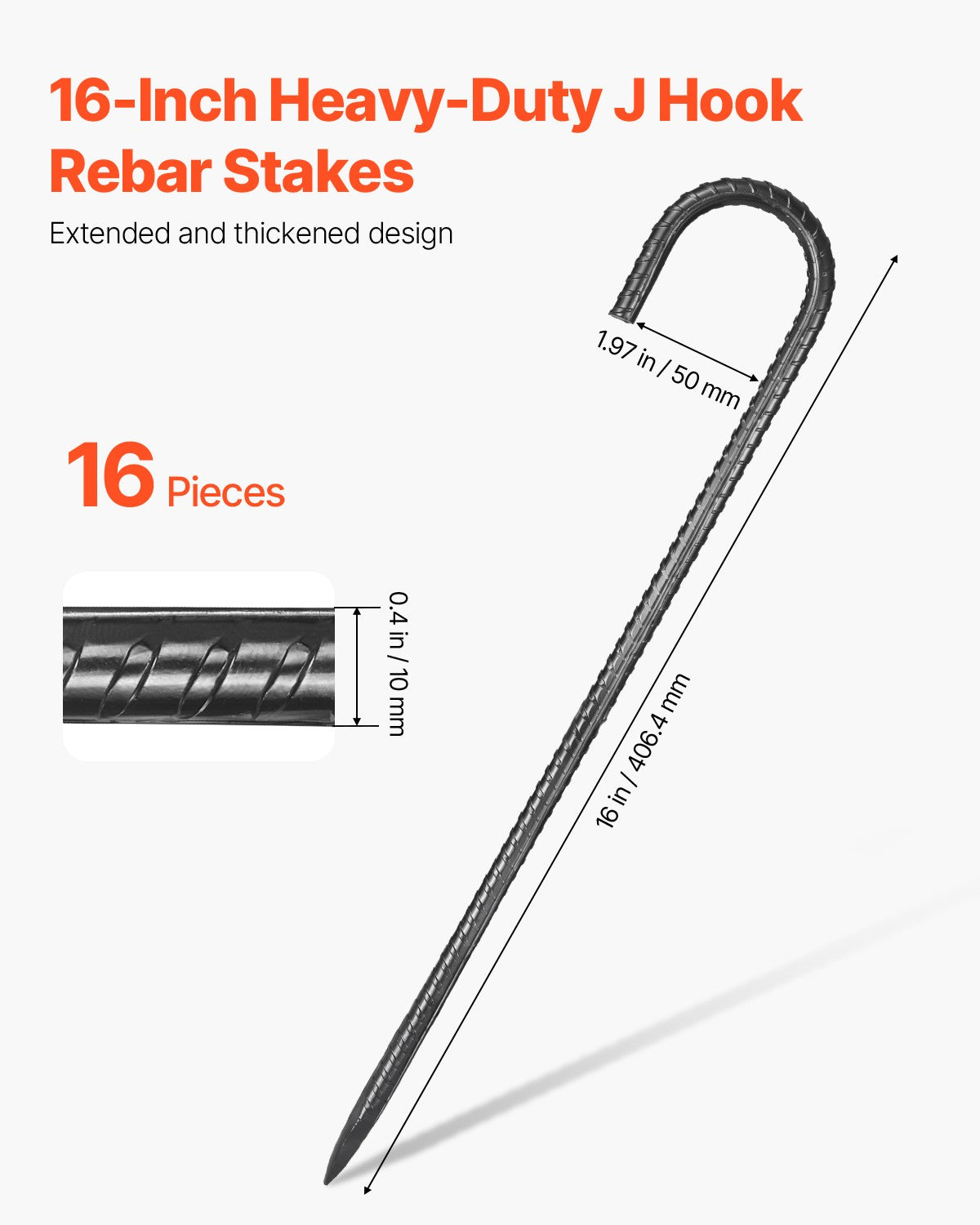 Heavy Duty Galvanized Steel Rebar Stakes 16-Pack - Ground Anchors for Outdoor Use