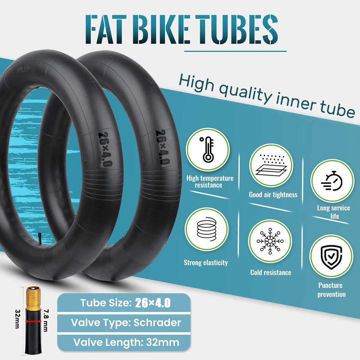 2-Pack 26x4 Fat Bike Inner Tubes - Heavy Duty Bicycle Tubes for Fat Tires