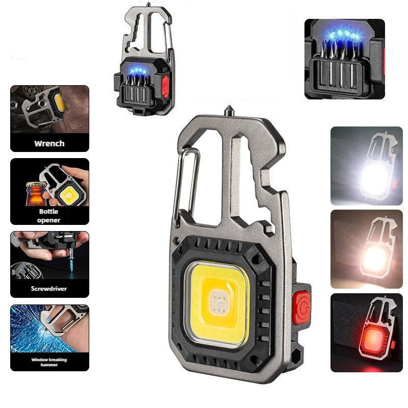 Rechargeable 500 Lumen COB Keychain Flashlight with 6 Modes & Tools