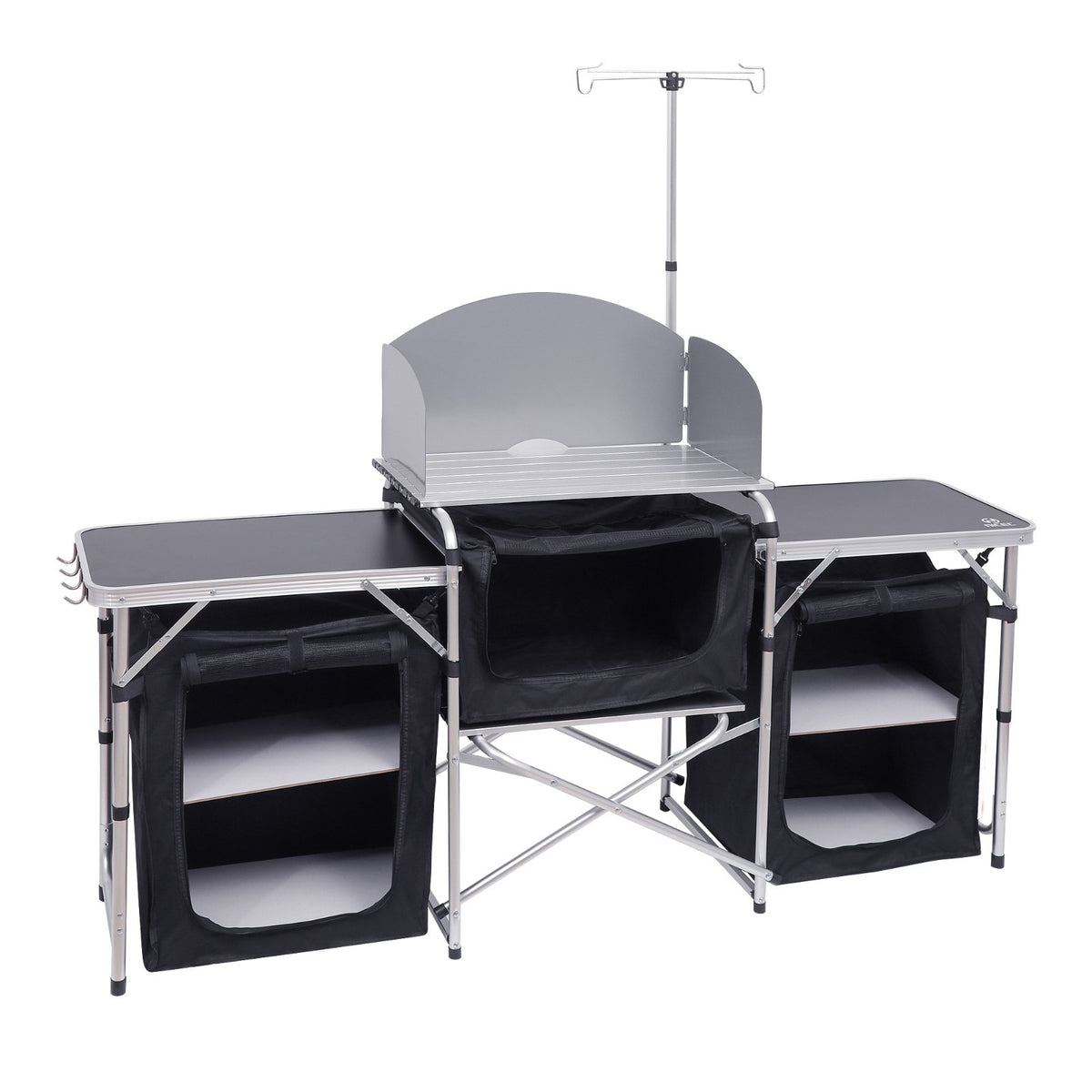 Folding Camping Kitchen Table with Windshield Light Stand & Organizers