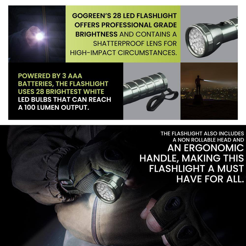 LED Flashlight 28 LED Portable Emergency Camping Light Silver