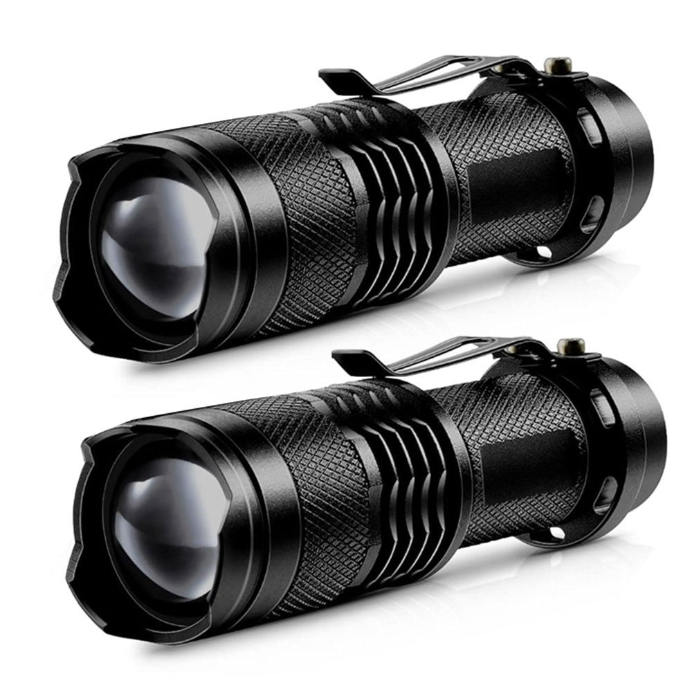 Mini LED Flashlight 2-Pack - Bright Camping Torch with Focus Adjustment