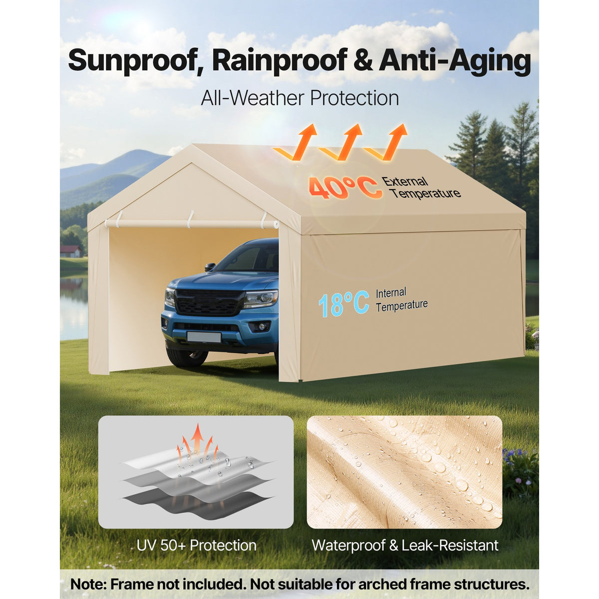 10x20 ft Carport Canopy Cover with Side Panels - Waterproof Outdoor Shelter