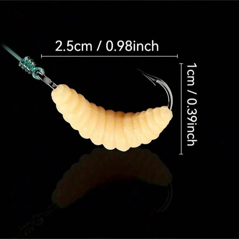 Fishing Lure Set with Rubber Maggots and Hooks for Bass Trout Crappie Bluegill - Multiple Quantities