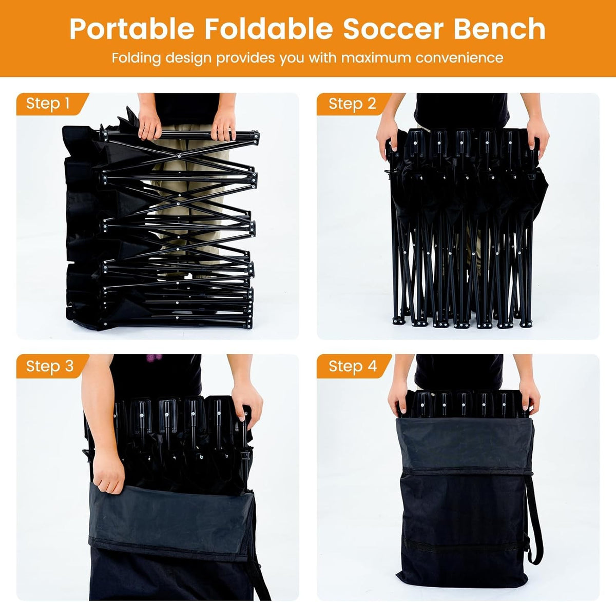 6 Seat Folding Sports Bench with Backrest & Storage for Stadium & Camping