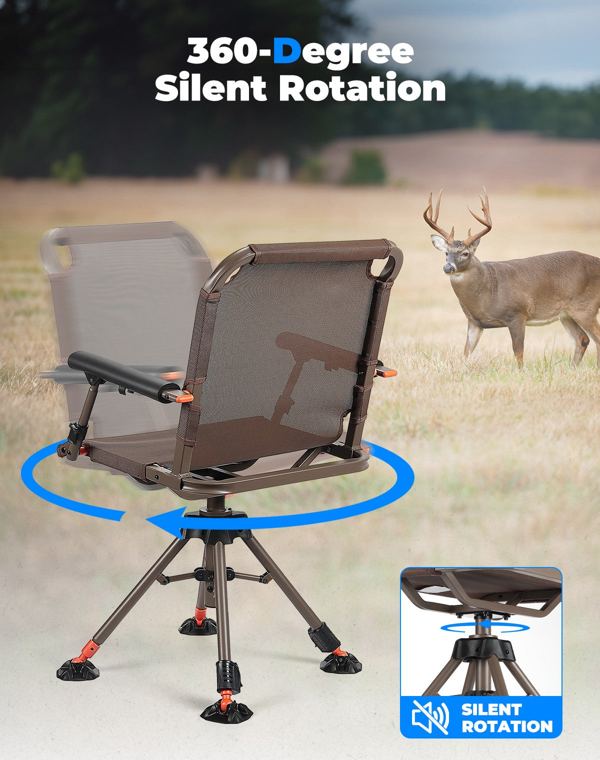 Camping & Hunting Chair 360° Swivel Foldable Adjustable Height Outdoor Seat