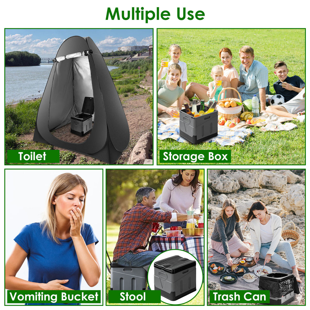 Portable Camping Toilet Foldable Outdoor Travel Potty with Lid and Trash Bags