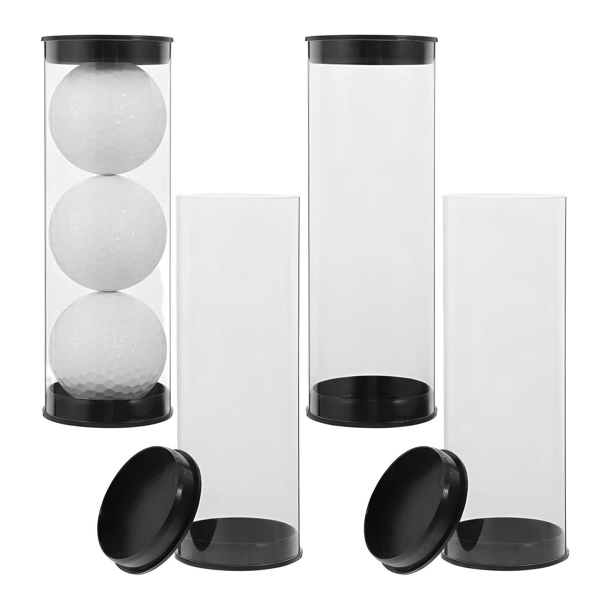 Golf Ball Display Tube Set with Caps - Clear PVC, Multi Color, 4 Pack