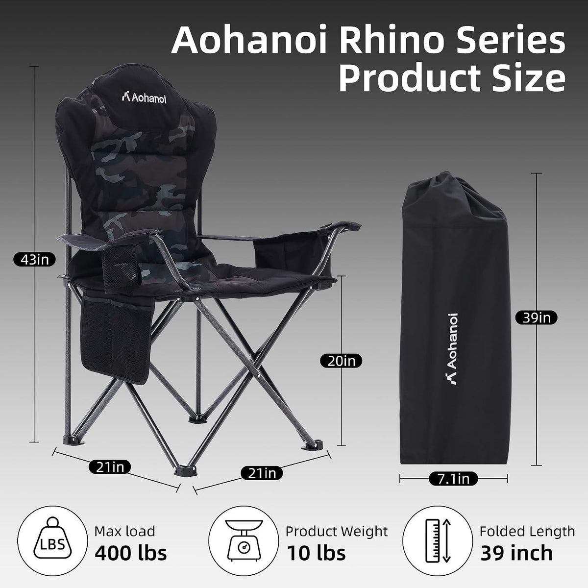Heavy Duty Folding Camping Chairs for Adults 2-Pack - Outdoor Portable Seat with Cooler & Pocket