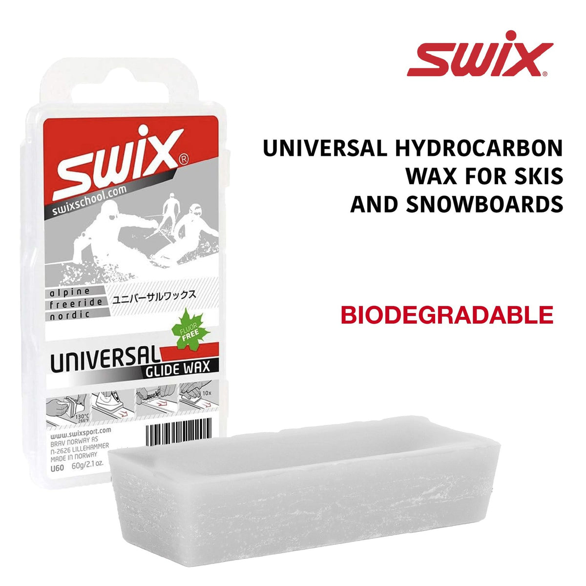 Universal Ski & Snowboard Glide Wax Bar All Snow Conditions Non-Fluoro