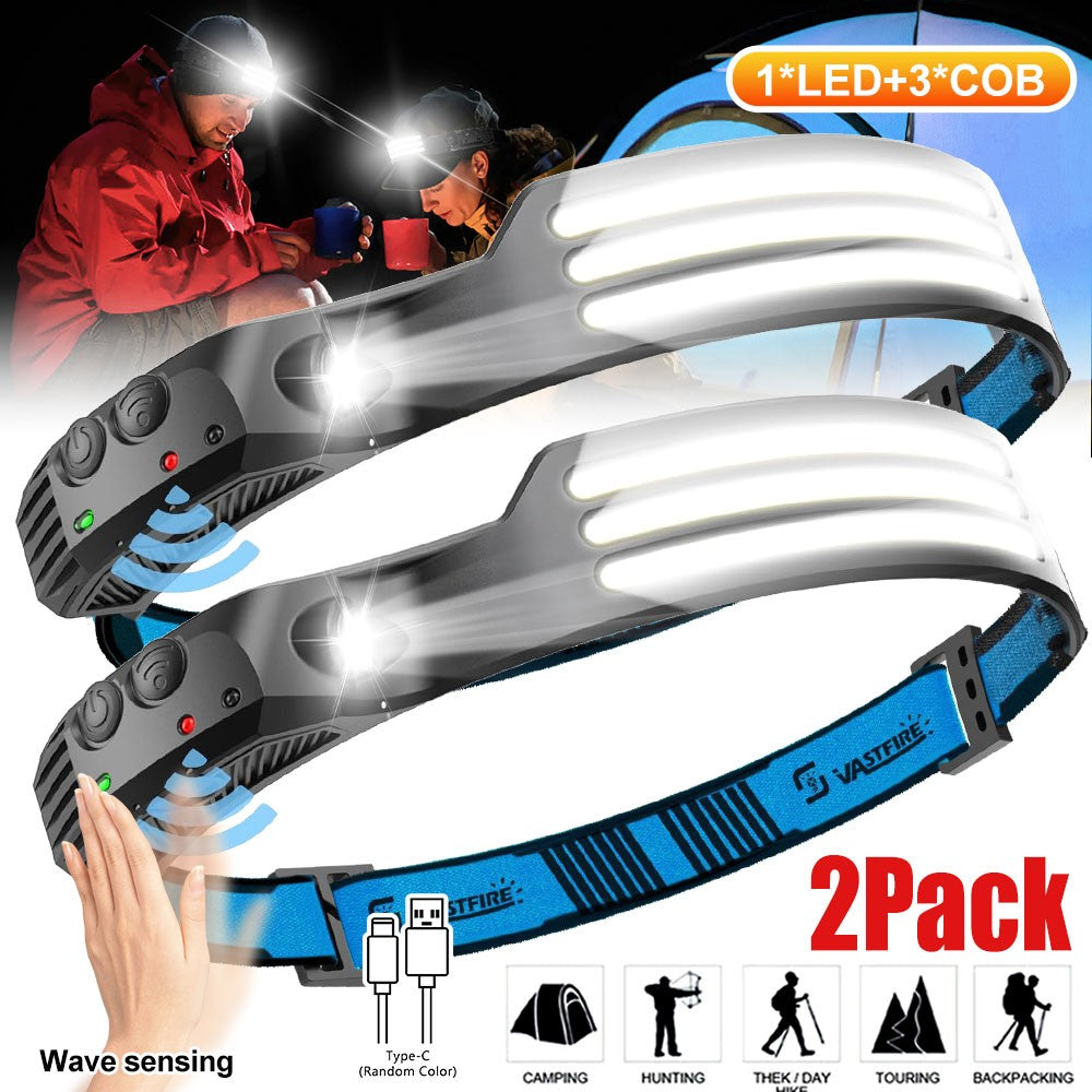 Rechargeable LED Headlamp with COB & Sensor Control - Waterproof Work Light