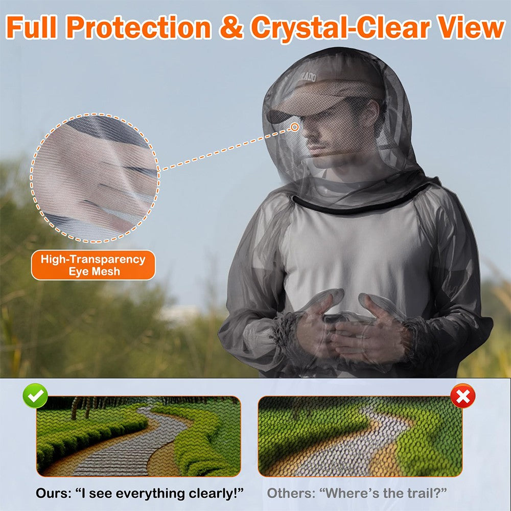 Mosquito Jacket with Hood and Mitts for Outdoor Camping Gardening - Bug Netting Clothing