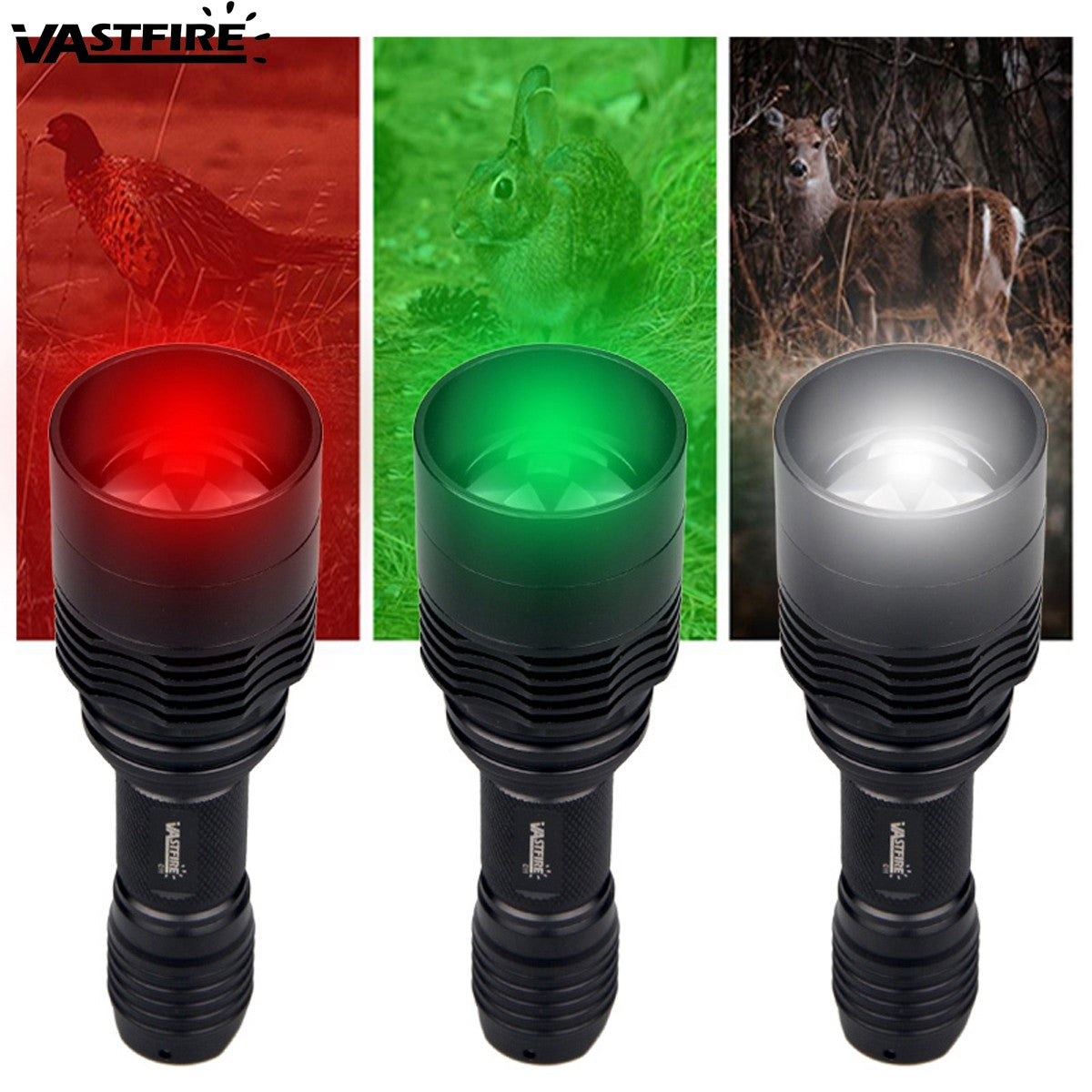 LED Flashlight with Zoom, Red/White Light, 800 Yards Hunting Torch