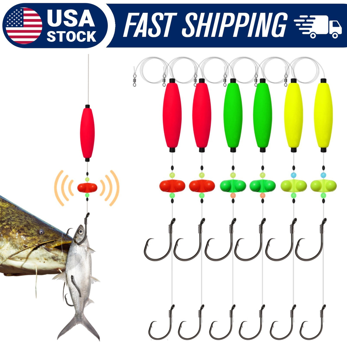Catfish Float Rig with Double Circle Hooks - Pre-Tied Set for Trophy Fish