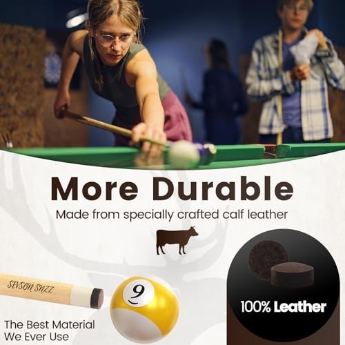 Leather Billiard Cue Tips 13mm, 20 Pack – Glue-On Medium Hardness