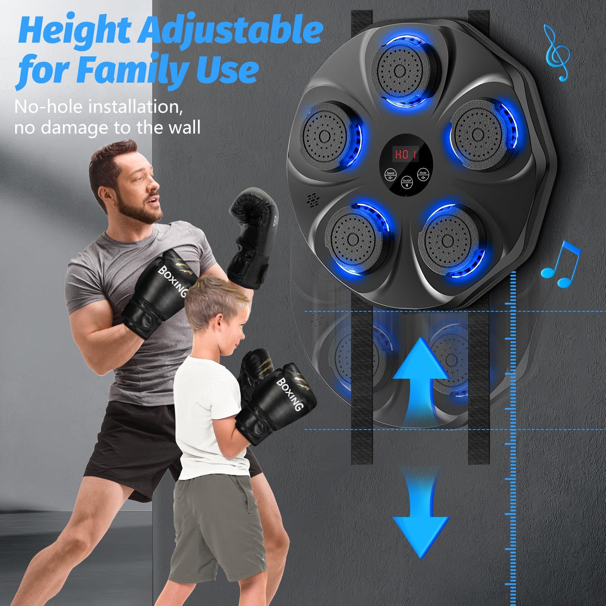 Interactive Music Boxing Machine with LED Display and Gloves - Home Fitness Equipment