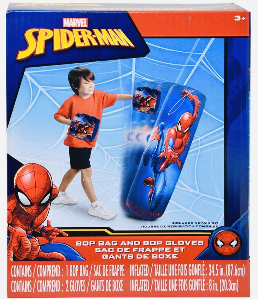 Kids Spiderman Inflatable Bop Bag & Gloves Set - Punching & Kickboxing Toy