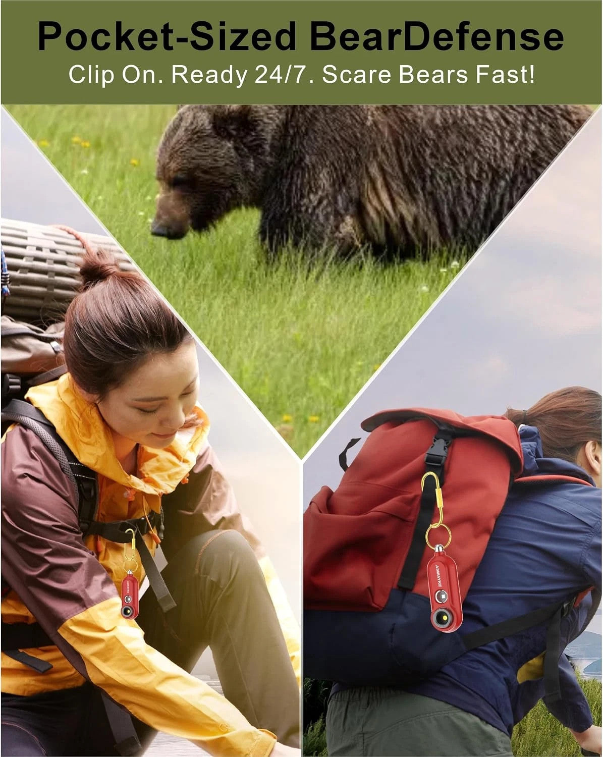 Rechargeable 125dB Waterproof Bear Horn with LED Flashlight & USB-C Charging
