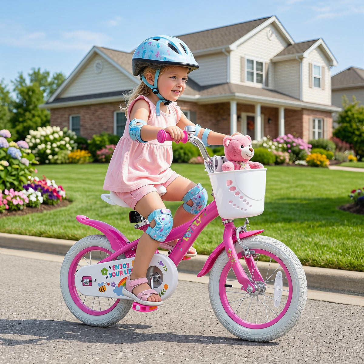 12-Inch Girls Bike with Removable Training Wheels and Front Basket - Age 3-8