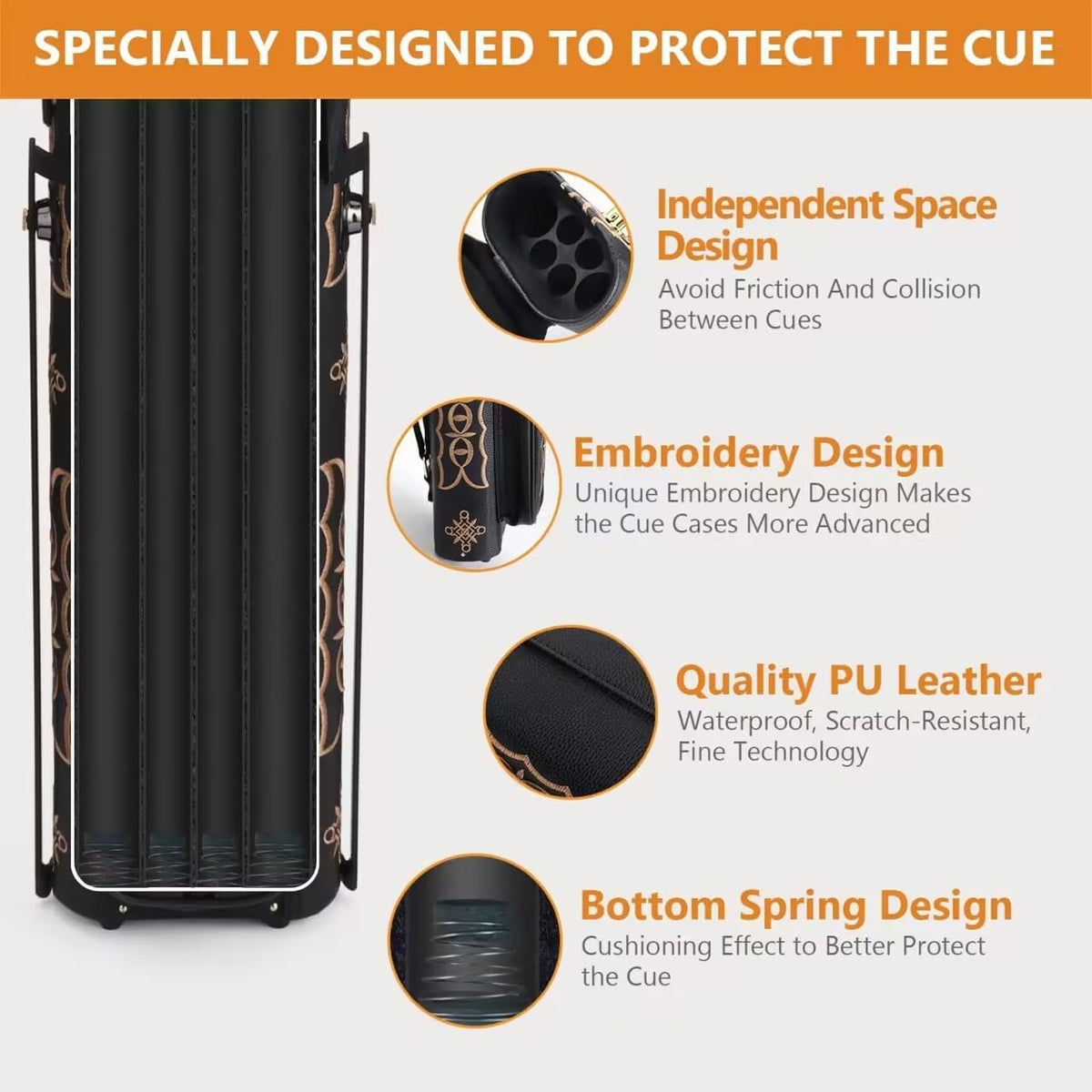 Pool Cue Case 2x4 Embroidery - Holds 2 Butts 4 Shafts with Stand