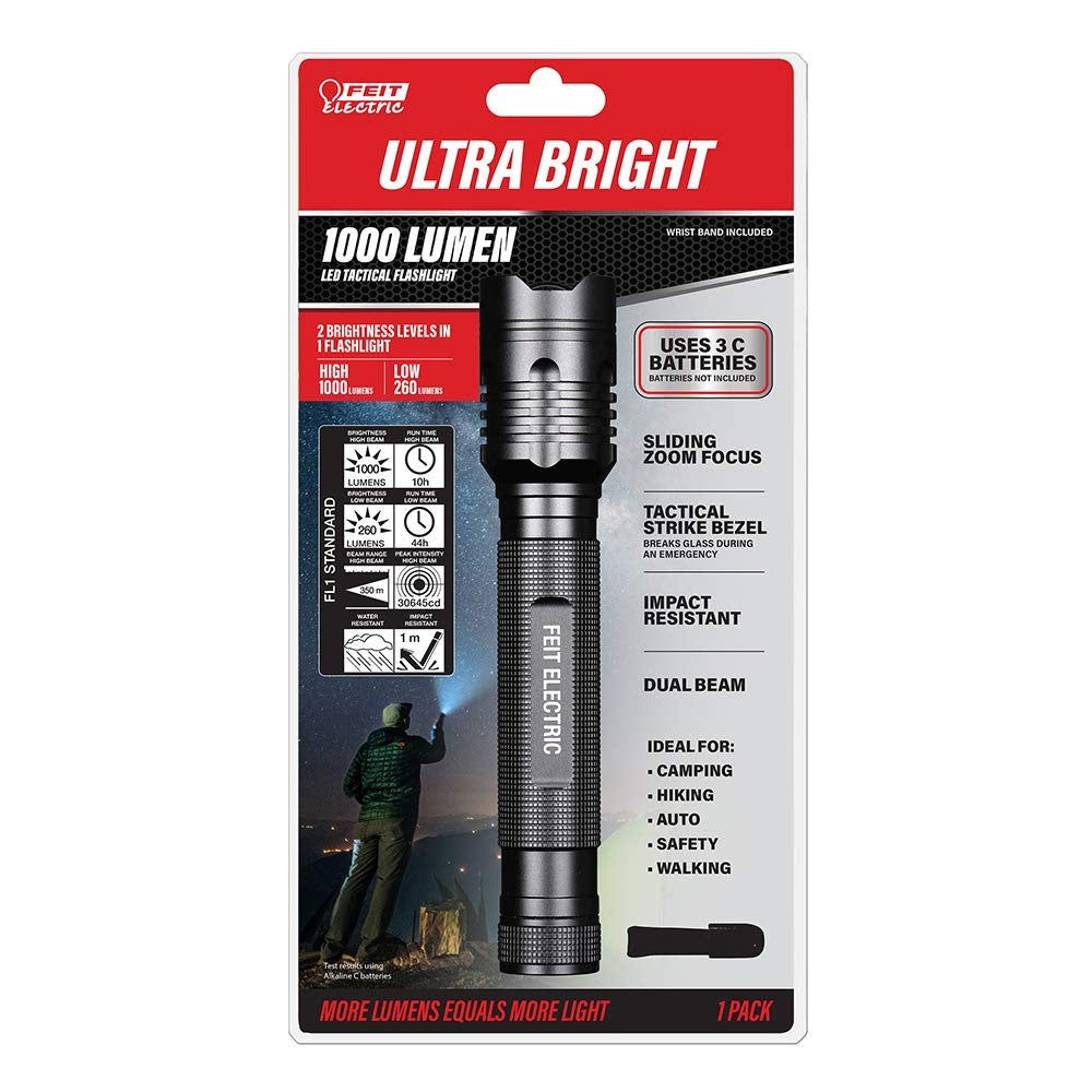 LED Flashlight 1000 Lumens, Waterproof Tactical Torch, Focus Adjustable