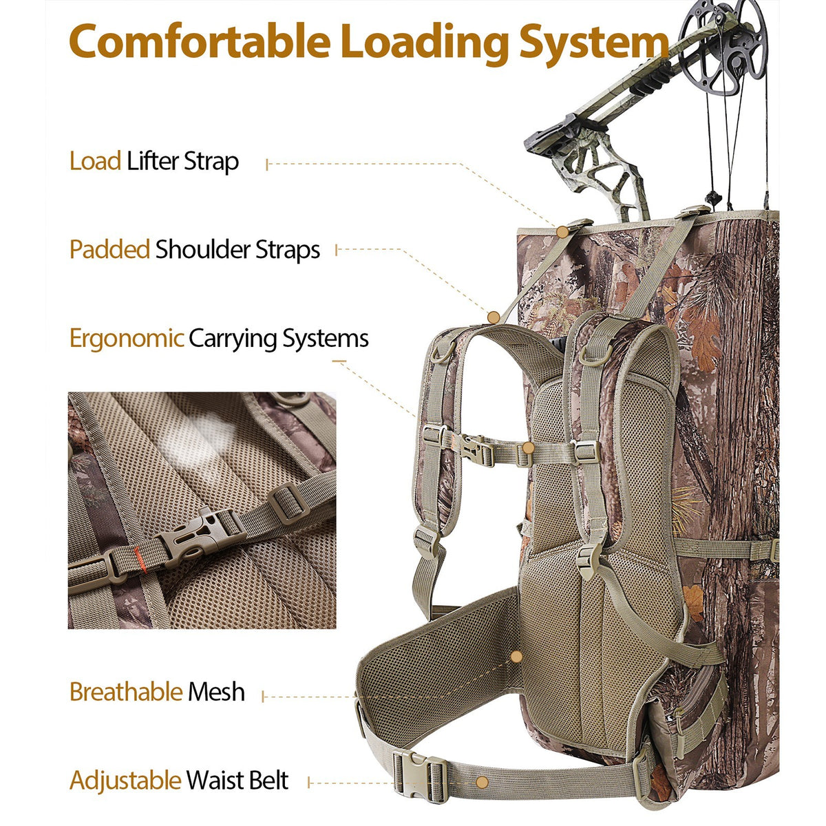 Hunting Backpack with Bow Holder and Quiver | Large Capacity Camo Hunting Bag