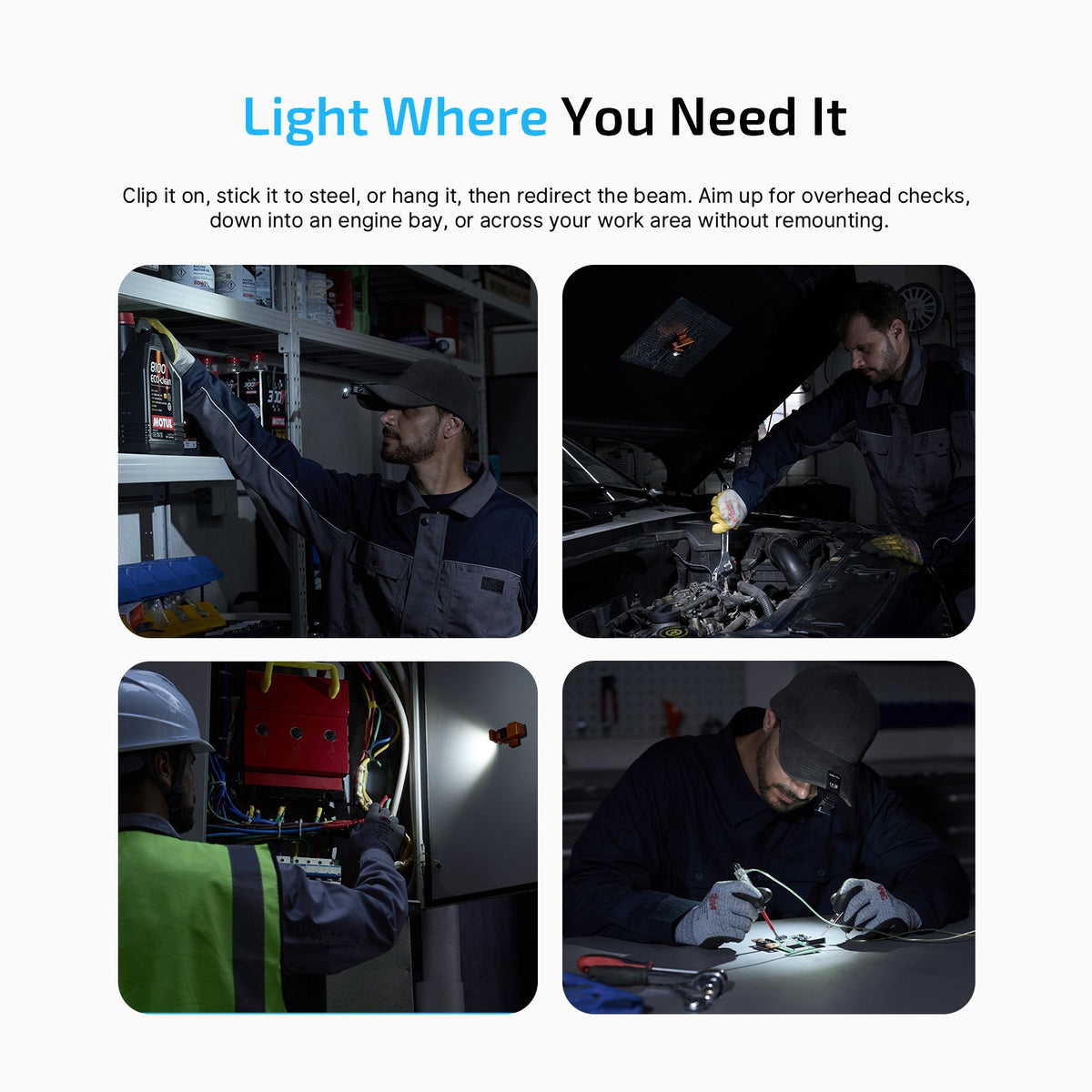 LED Flashlight Clip with 530 Lumens Floodlight & Spotlight - Dual-Axis Adjustable