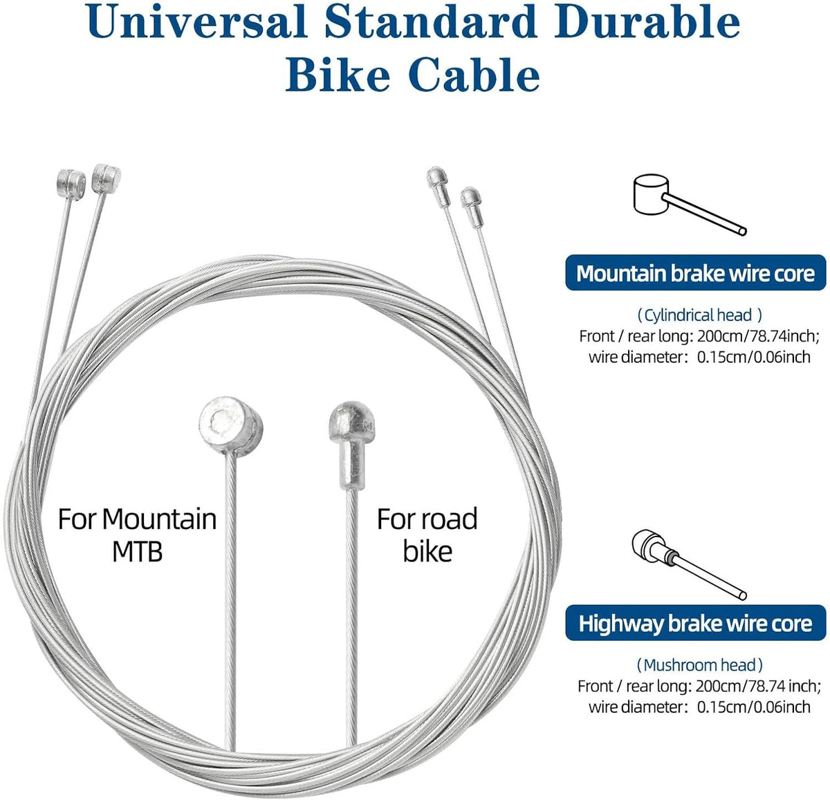 Universal Bike Brake Cables Set 4pcs Stainless Steel for MTB & Road Bikes