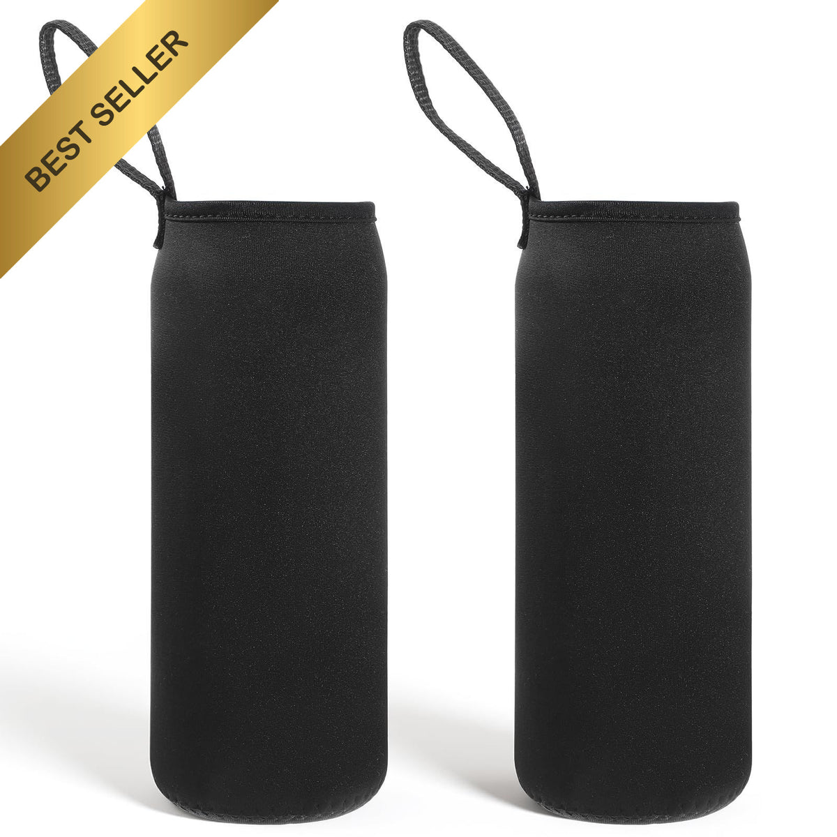 Neoprene Water Bottle Sleeve Carrier Cover 1000ml Insulated Pouch Set - Black