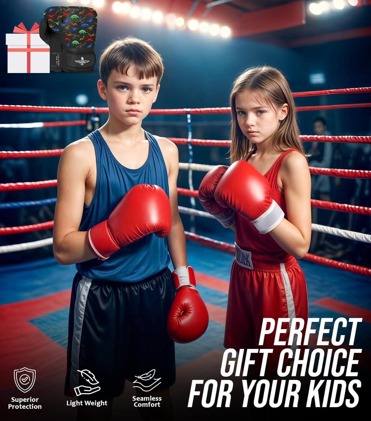 Youth Boxing Gloves 6oz - Exxact Sports Knockout Dinosaur Kids Training Gloves