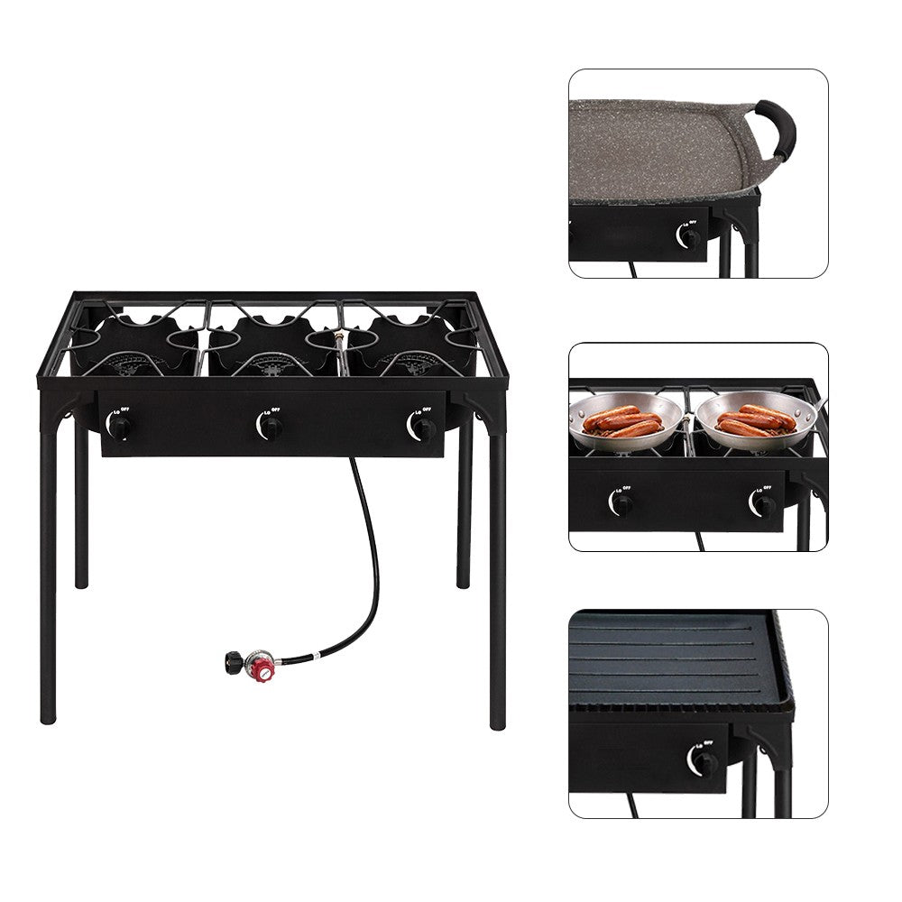Portable 225,000-BTU 3 Burner Gas Camping Stove Grill Outdoor Cooker