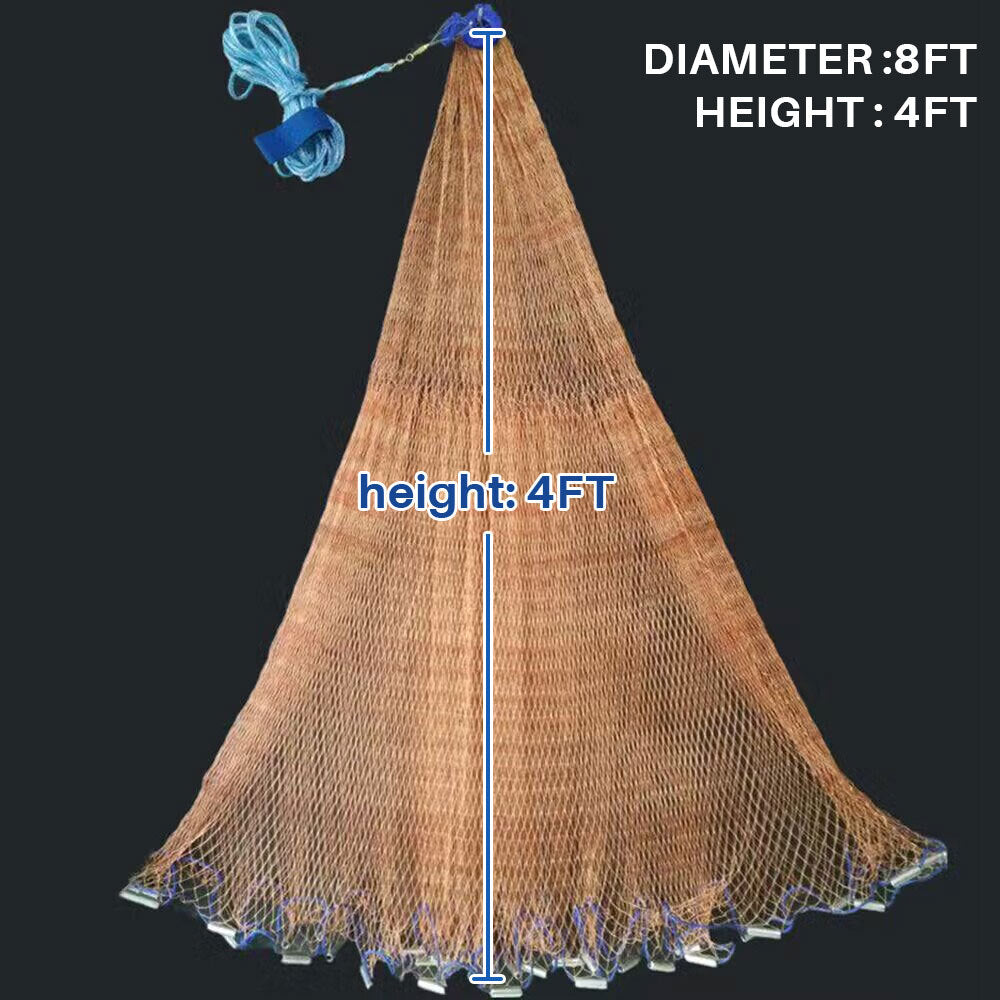 Heavy Duty Casting Net for Fishing - Easy Throw Hand Net with Durable Mesh and Extended Rope