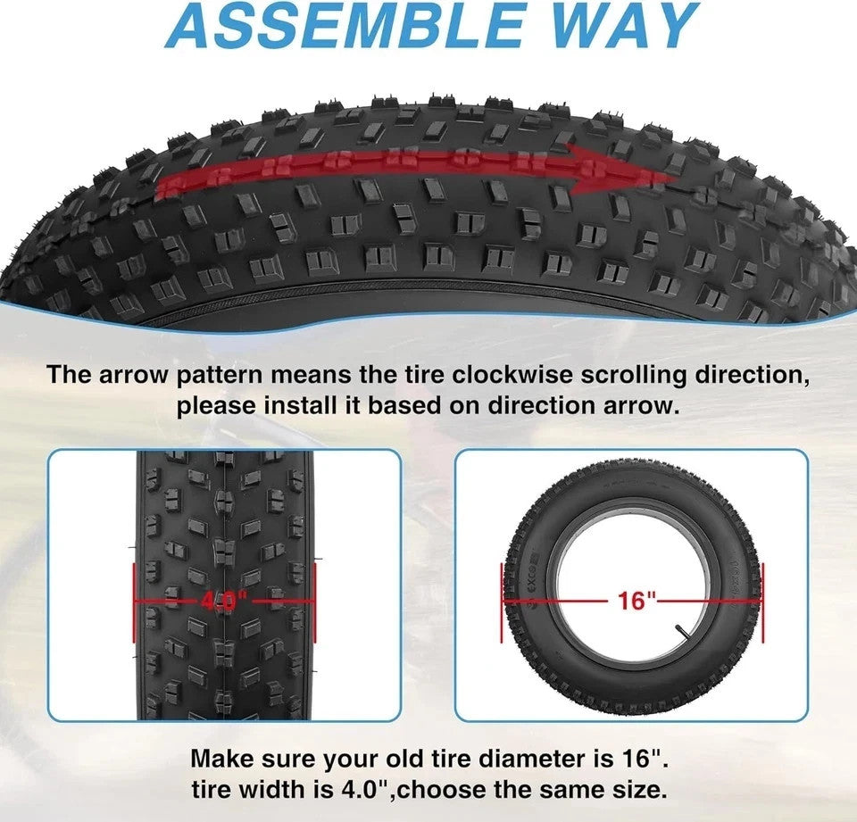 16 Inch Fat Bike Tire 4.0 Heavy Duty Off-Road Tire for E-Bike - High Traction