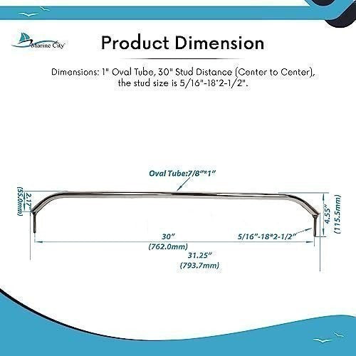 30-Inch Stainless Steel Boat Handle Grab Bar with Flange for Yachts & Marine Use