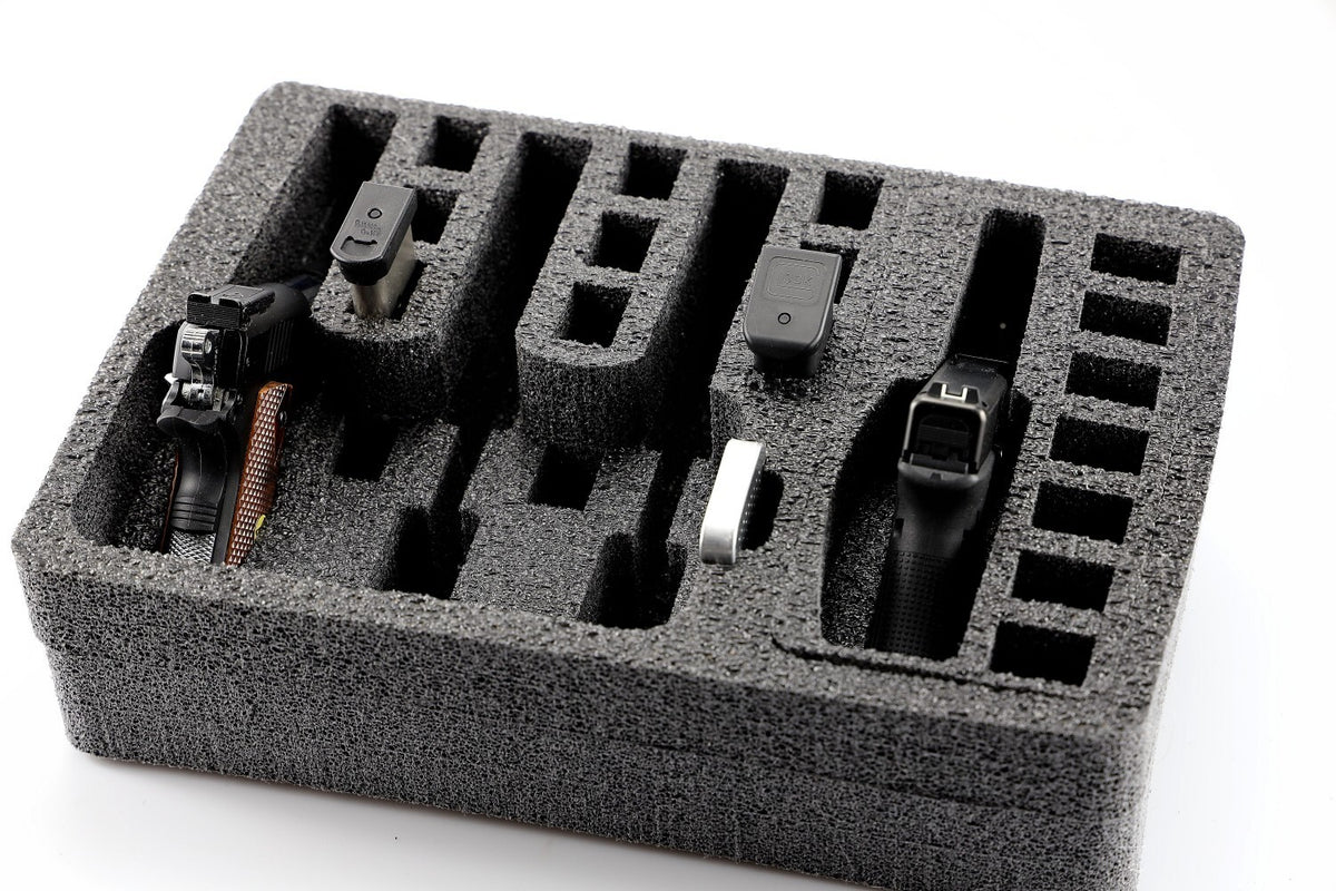 Precut Foam Gun Tray Fits Pelican 1450 Case for 4 Handguns & Mags
