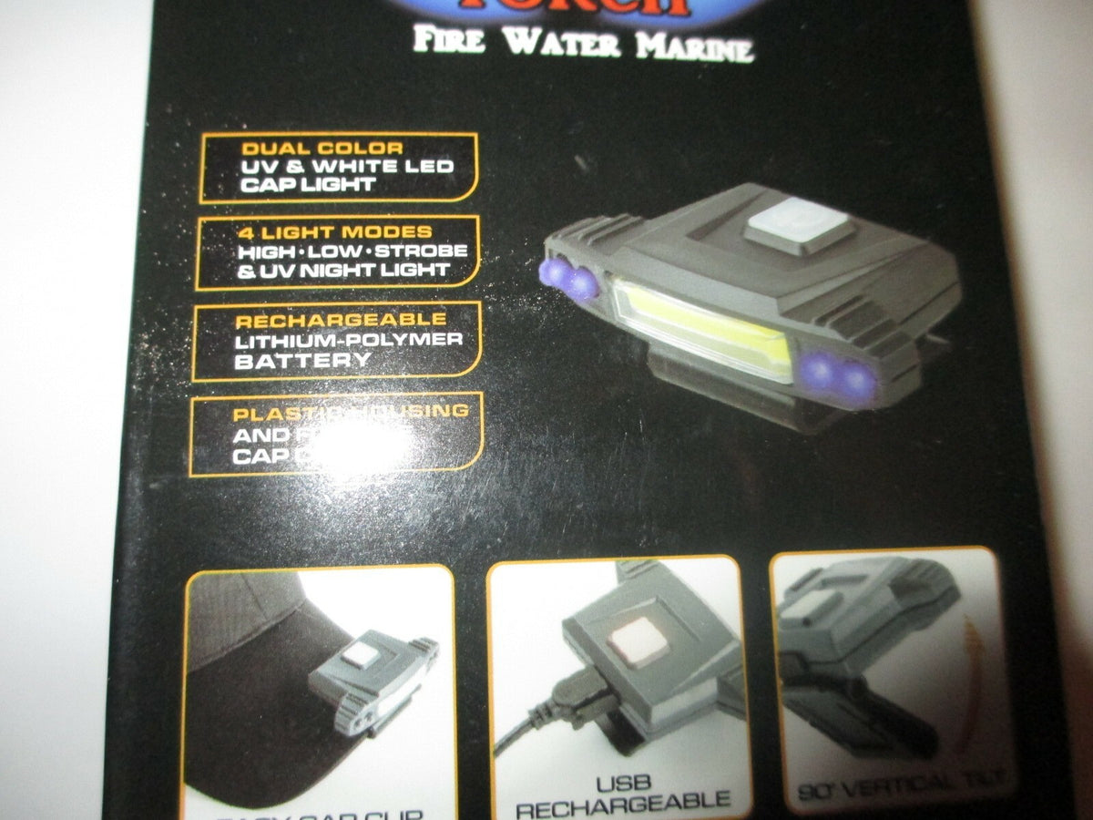 Rechargeable COB LED Cap Light with UV Black Light for Fishing, Waterproof & Adjustable