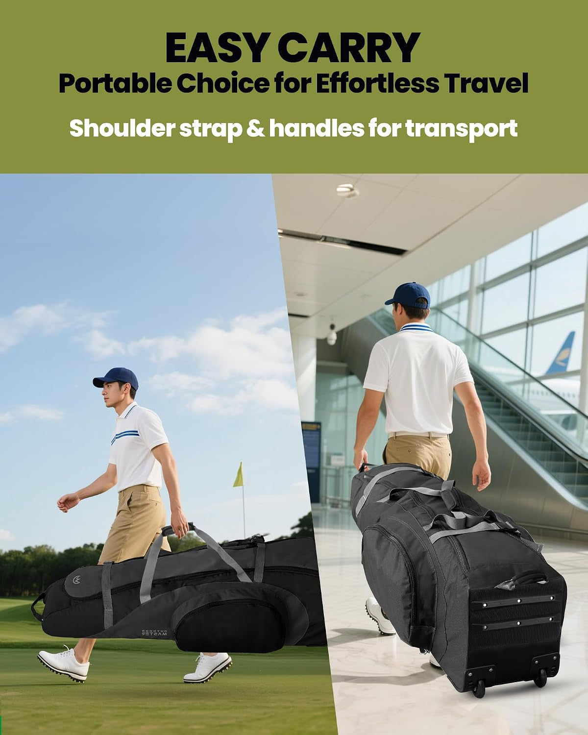 Golf Travel Bag with Reinforced Wheels and Foldable Design