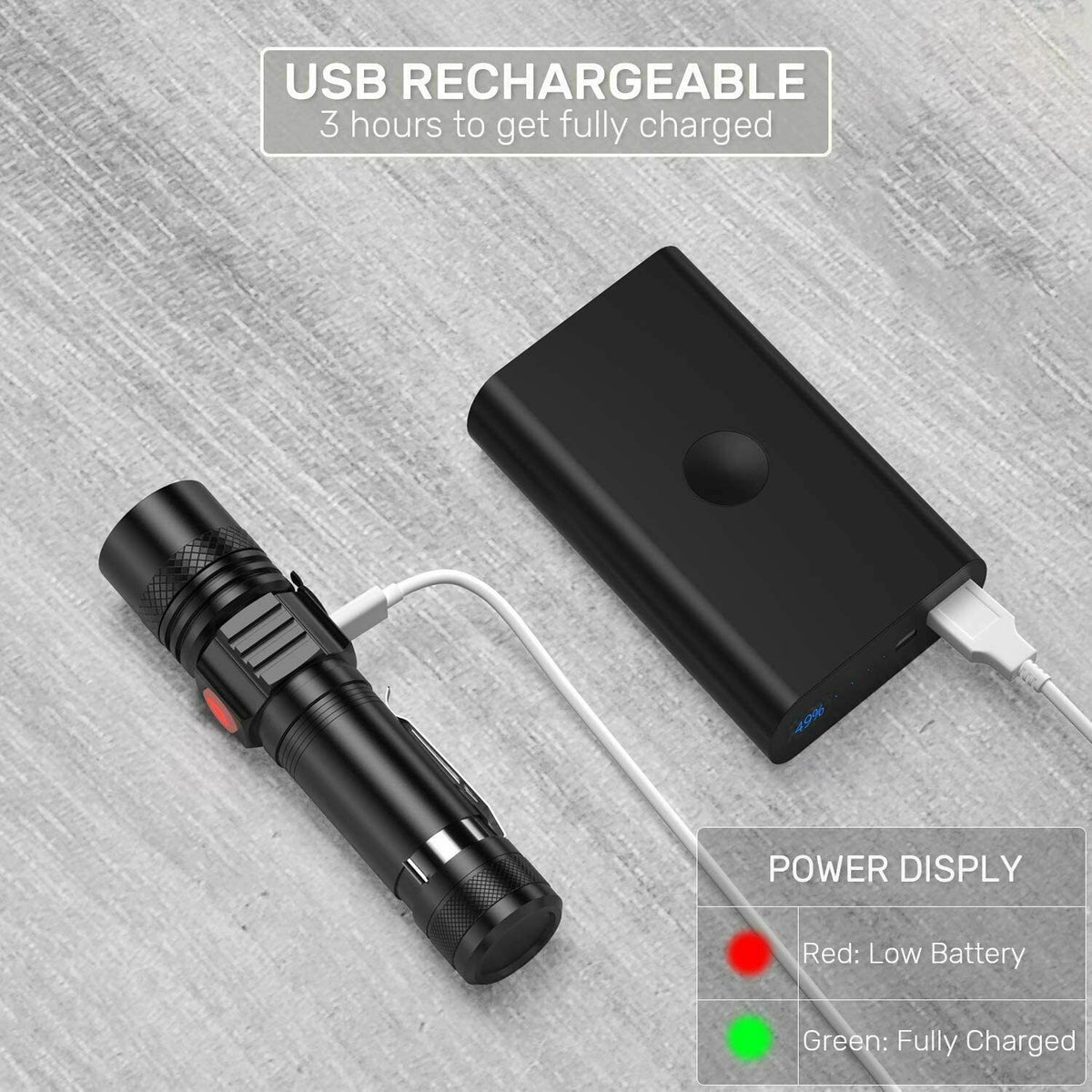 Rechargeable LED Tactical Flashlight with Zoom and Multiple Modes
