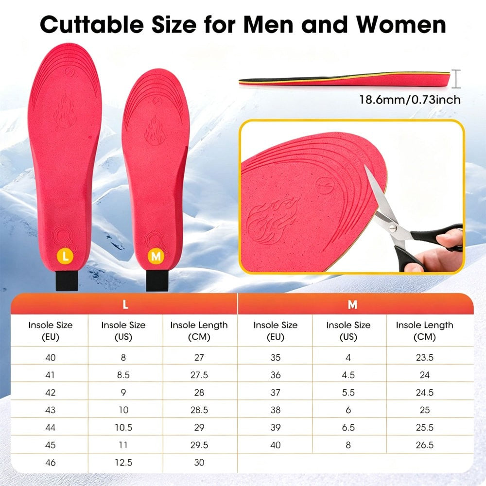 Rechargeable Heated Insoles for Men and Women - App Control Winter Foot Warmers