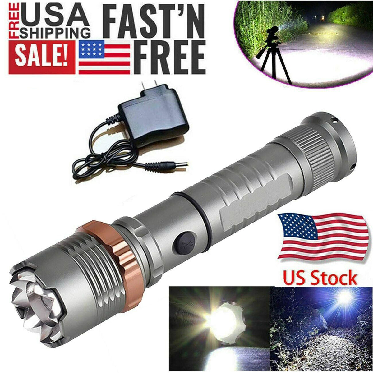 Rechargeable LED Tactical Flashlight 100M Waterproof Work Light 5 Modes