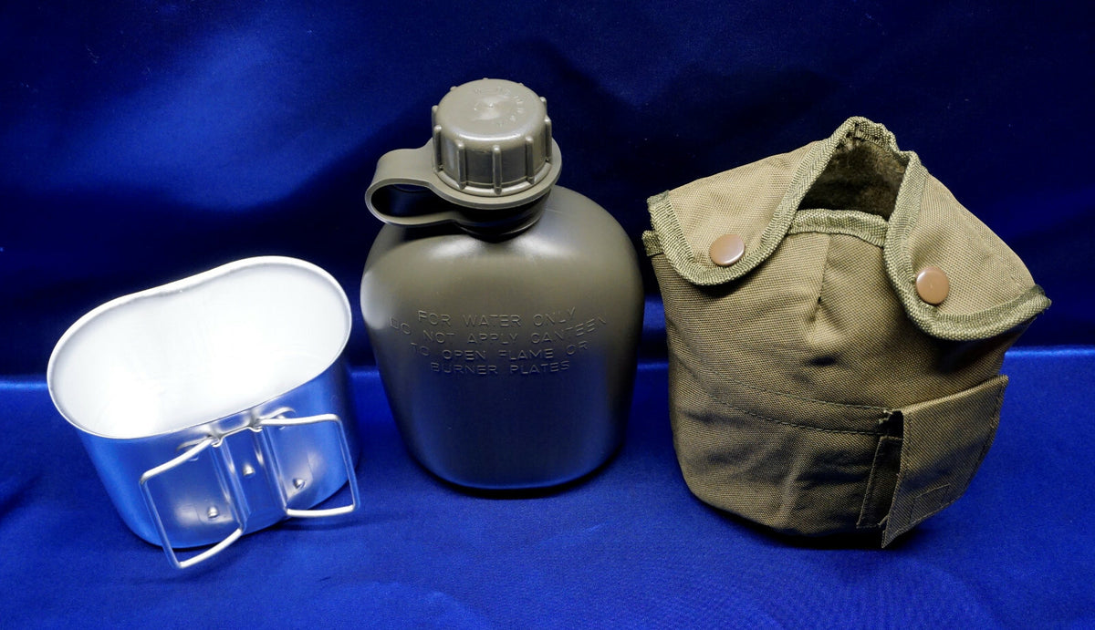Military Style 1 Quart Water Canteen Set with Cover and Cup for Camping & Survival
