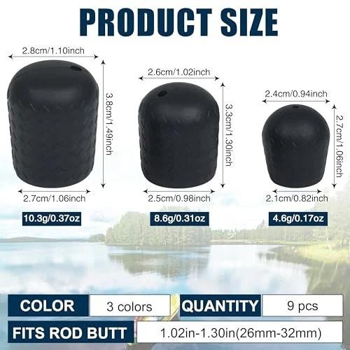 Silicone Fishing Rod Butt Cap End Protector Set - 9 Pieces, Multiple Sizes