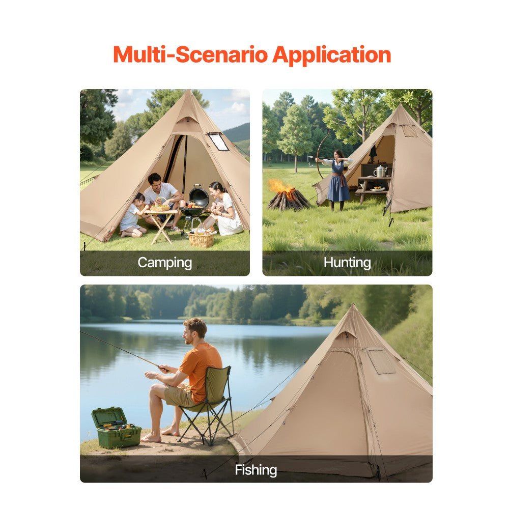 4-Season Hot Tent for Winter Camping with Stove Jack, Waterproof 4P Tipi Tent